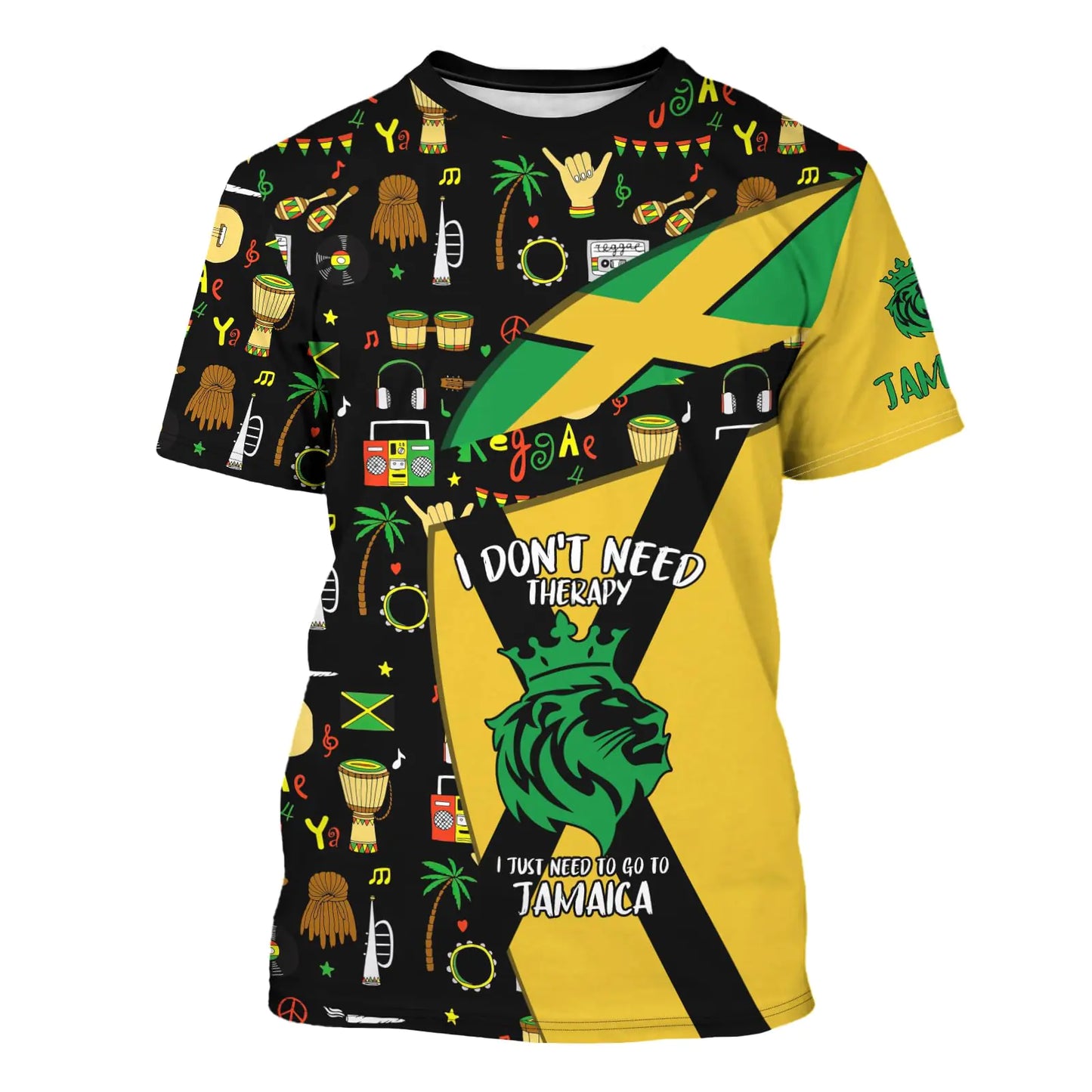 BJU Jamaica Flag T-Shirt Lion Tee Printed Crewneck Short Sleeve Casual Sports Top Unisex