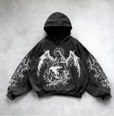 gothic print washable hoodie Man New